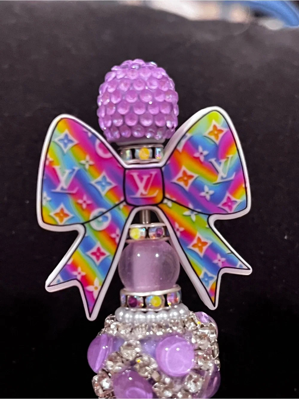 Designer inspired silicone Bow focal fancy beaded pen